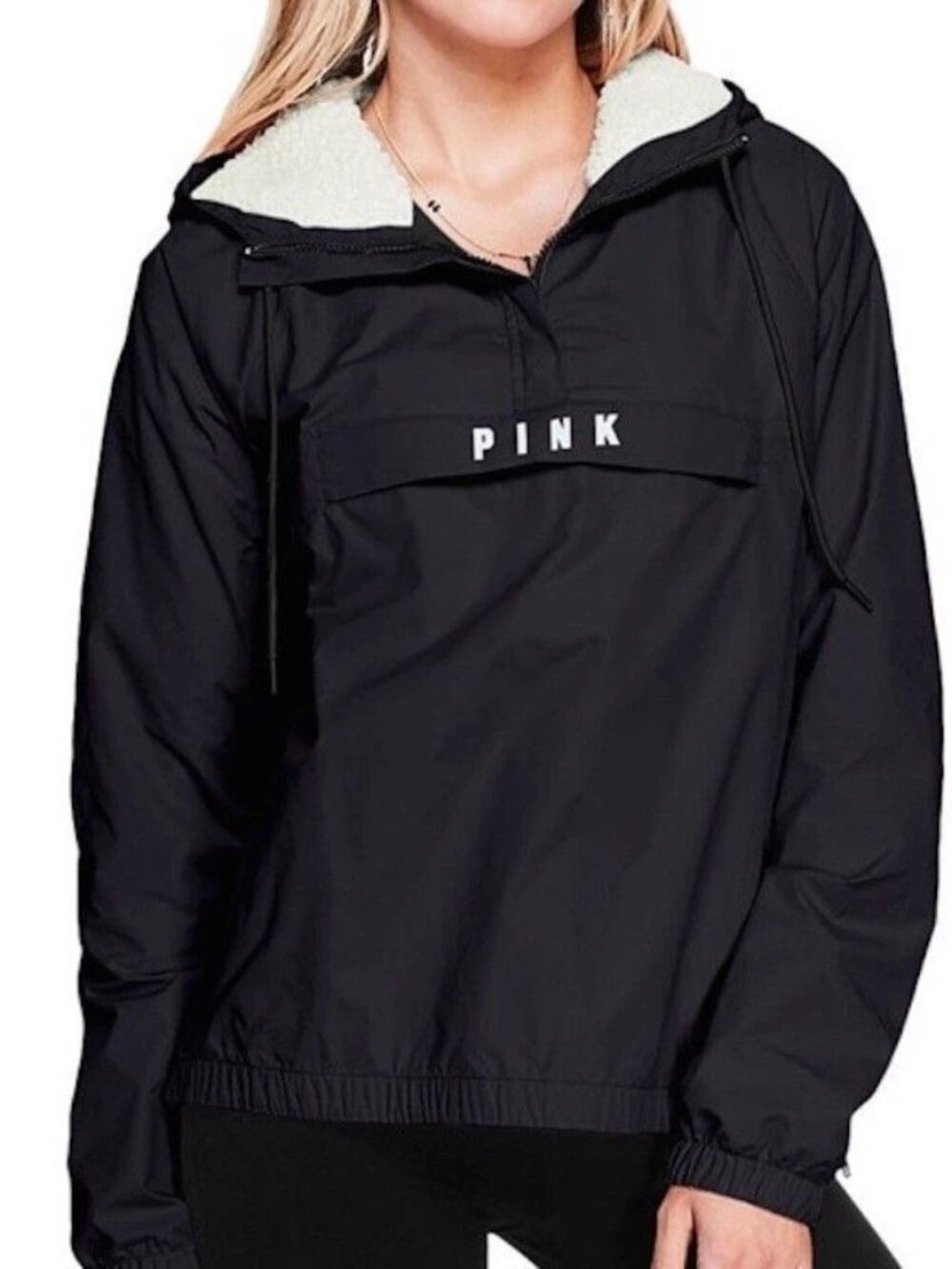 Victoria's Secret Pink Sherpa Lined Hoodie Jacket Black Size XS-Small